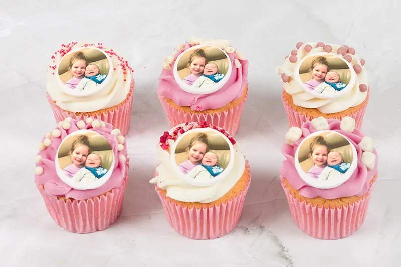 Photo or Logo Strawberry & Cream Cupcakes All Personalised